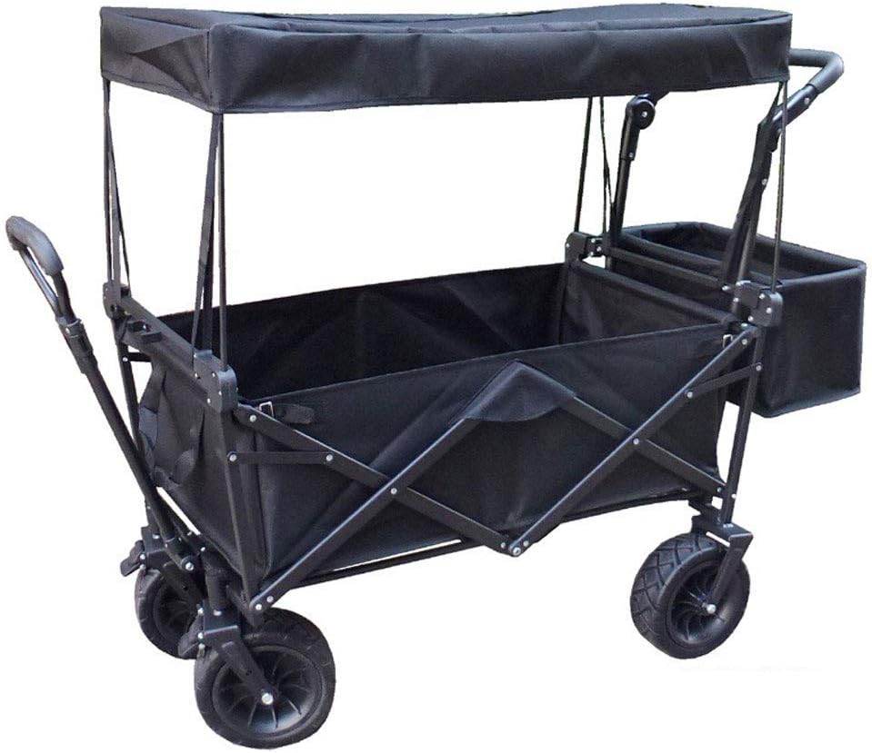 Wagon Collapsible Foldable Trolley Cart with Removable Canopy,for Outdoor Camping Gardening Shopping Beach Sporting Events(A)(D)/D