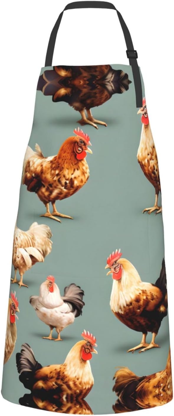 Chicken Prints Print Laundry apron 28x33 In Waterproof Kitchen Apron with Pockets for Cooking Baking
