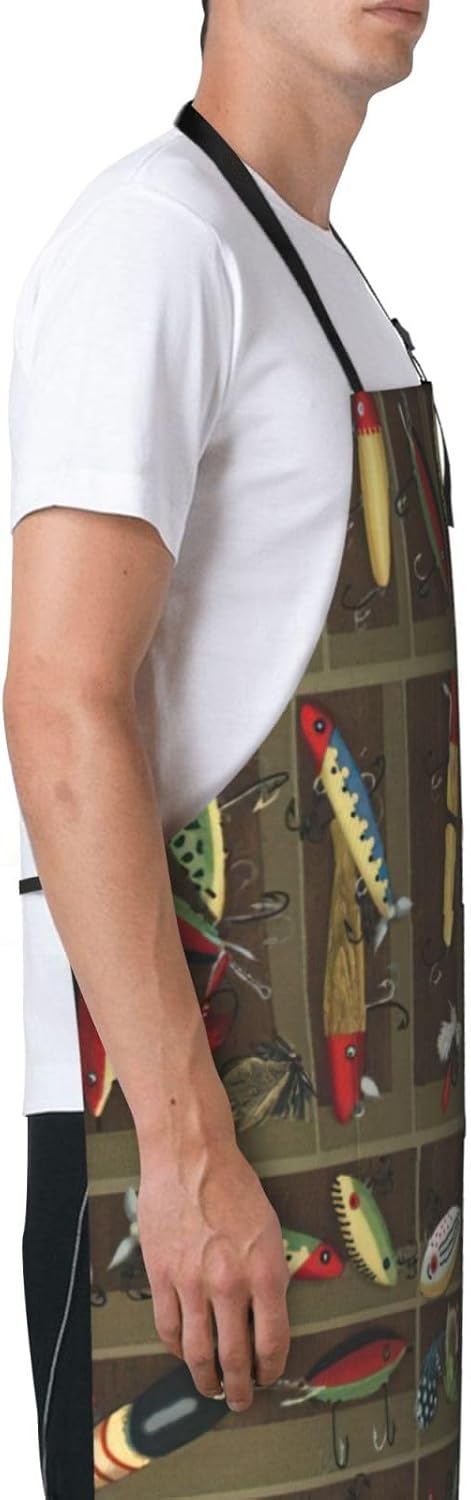 Fishing Lure Style Print Laundry apron 28x33 In Waterproof Kitchen Apron with Pockets for Cooking Baking
