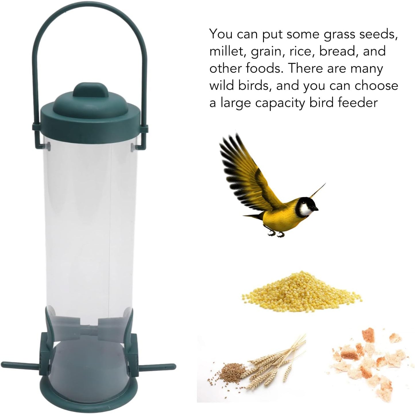 FLEXMAN 2 Set Bird Tube Feeder, 6.5cm Wide Opening Plastic Transparent Hanging Finch Feeder, Garden Decoration with 2 Vents 2 Ports for Outdoor