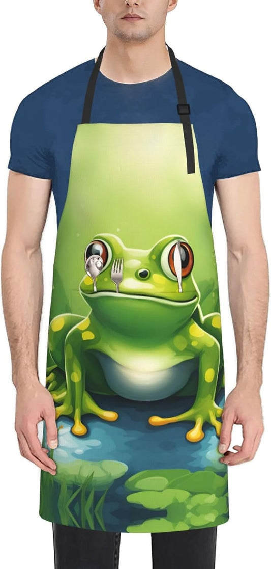 Cartoon frog 1 print Waterproof chef's apron with pocket apron for kitchen cooking baking barbecue and gardening