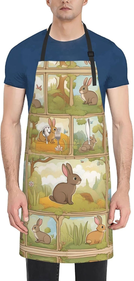Cartoon Cute Animals Rabbit print Waterproof chef's apron with pocket apron for kitchen cooking baking barbecue and gardening
