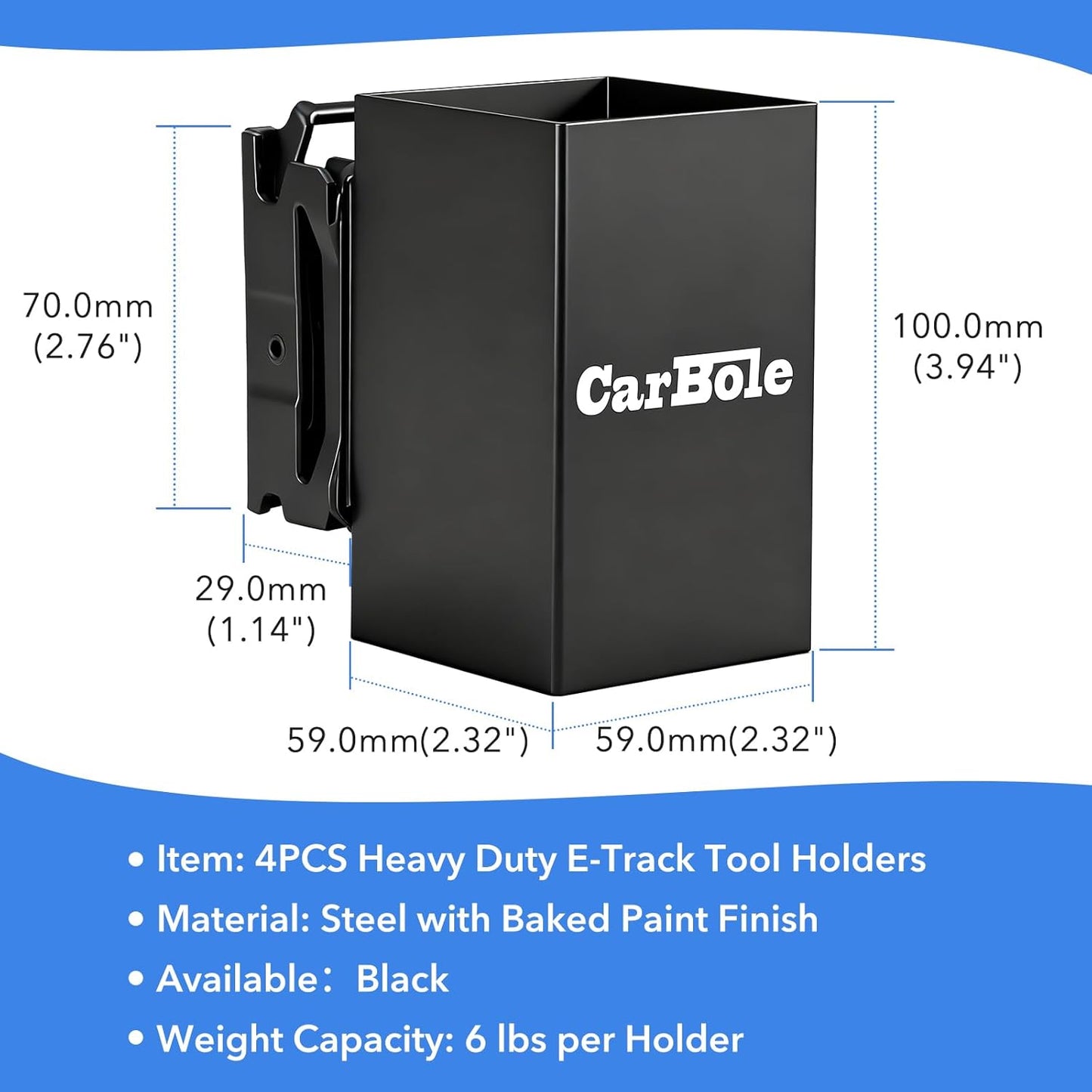 CarBole E Track Tool Holders for Truck, Warehouses, 4 Pack E Track Accessories Garage Organization to Keep Garden Tools