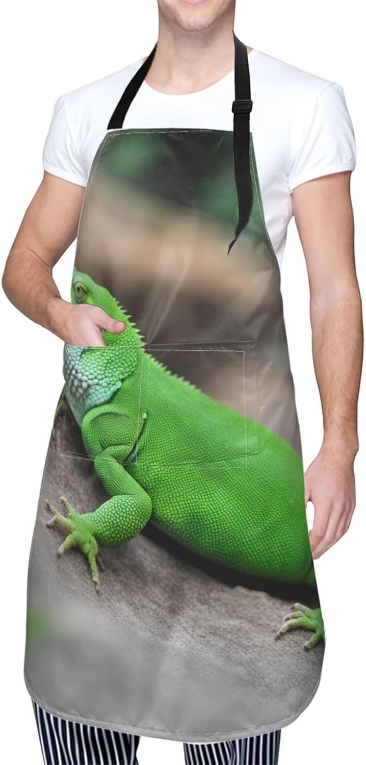 Green Lizard print Waterproof chef's apron with pocket apron for kitchen cooking baking barbecue and gardening
