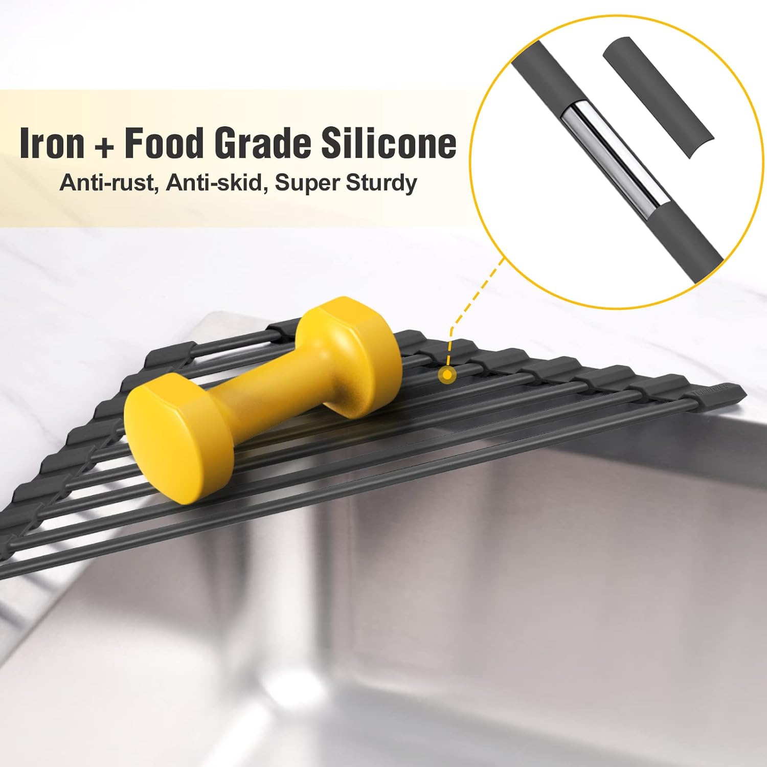 Tomorotec Small Triangle Roll-Up Dish Drying Rack with Silicone Coatin