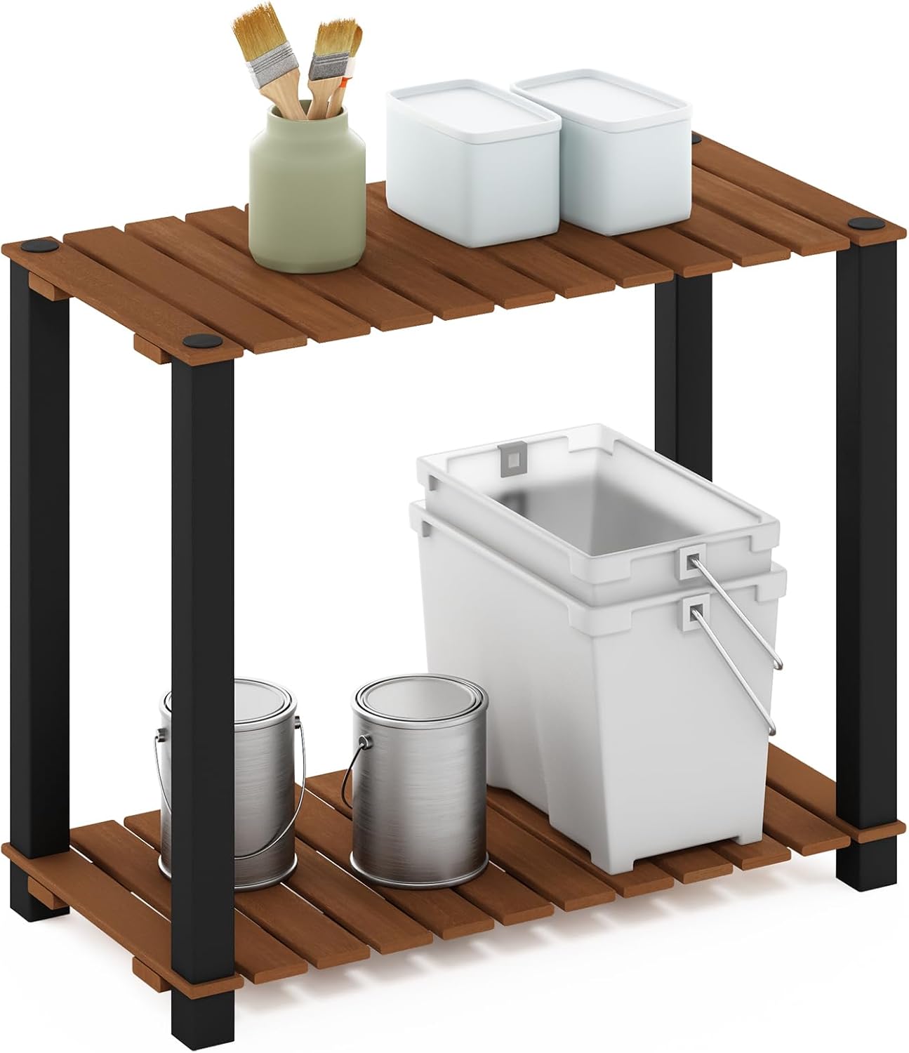 Furinno Pangkor 2-Tier Turn-N-Tube Indoor Outdoor Plant Shelf Large Re