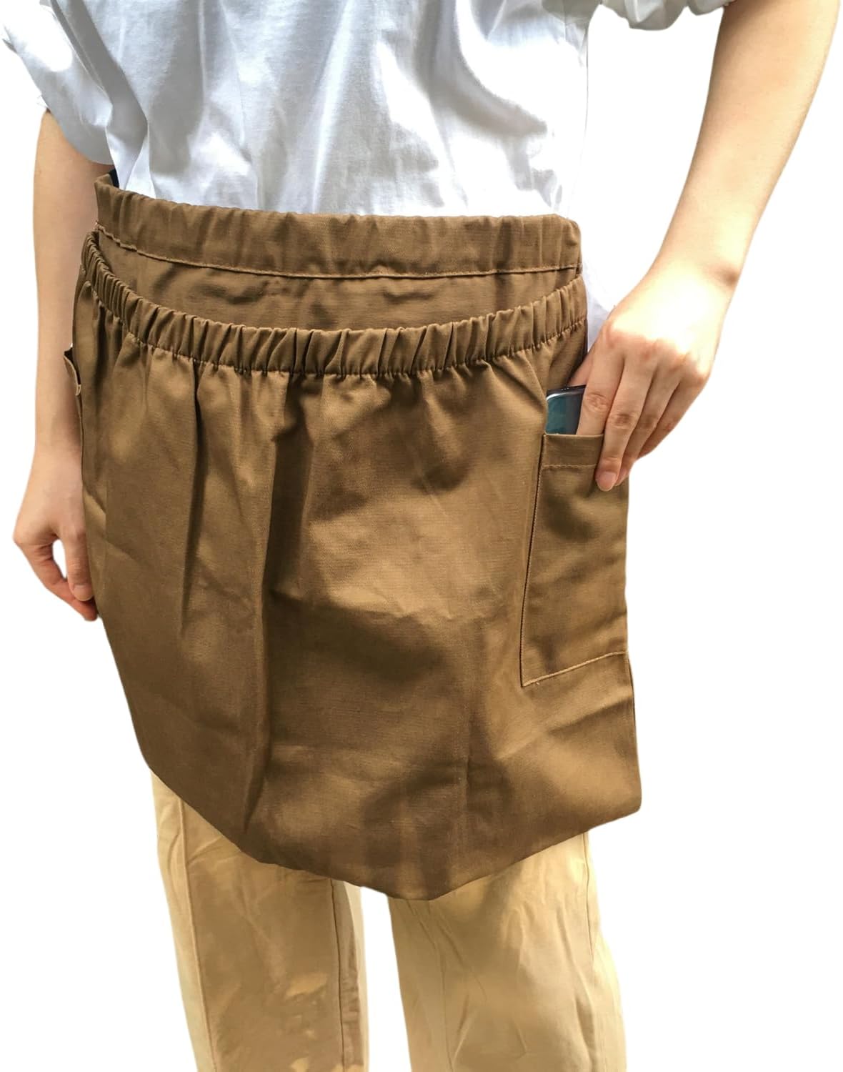 Gardening Apron Harvest Apron with Pockets, Brown Garden Apron, Adjustable Waist Belt (LA028)