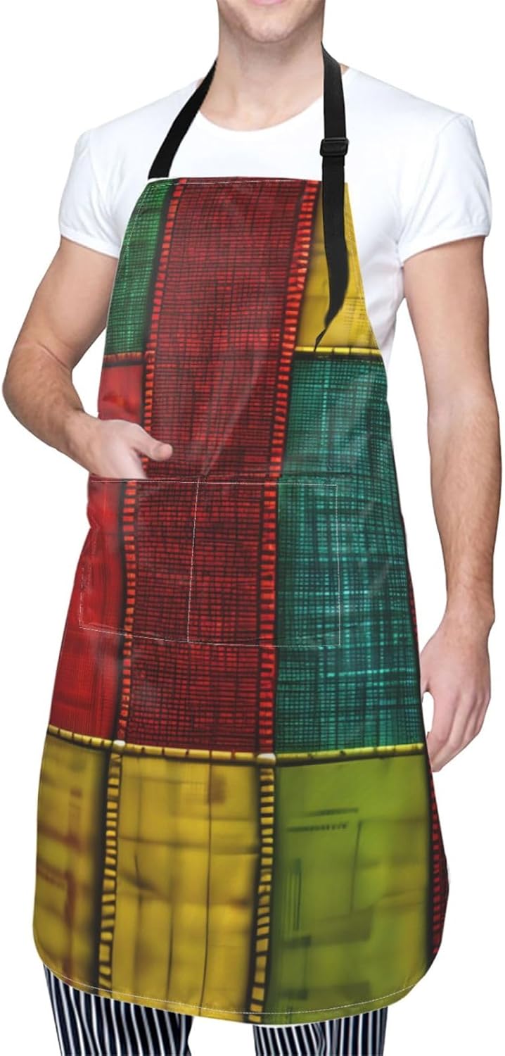 African Style Patchwork 1 print Waterproof chef's apron with pocket apron for kitchen cooking baking barbecue and gardening