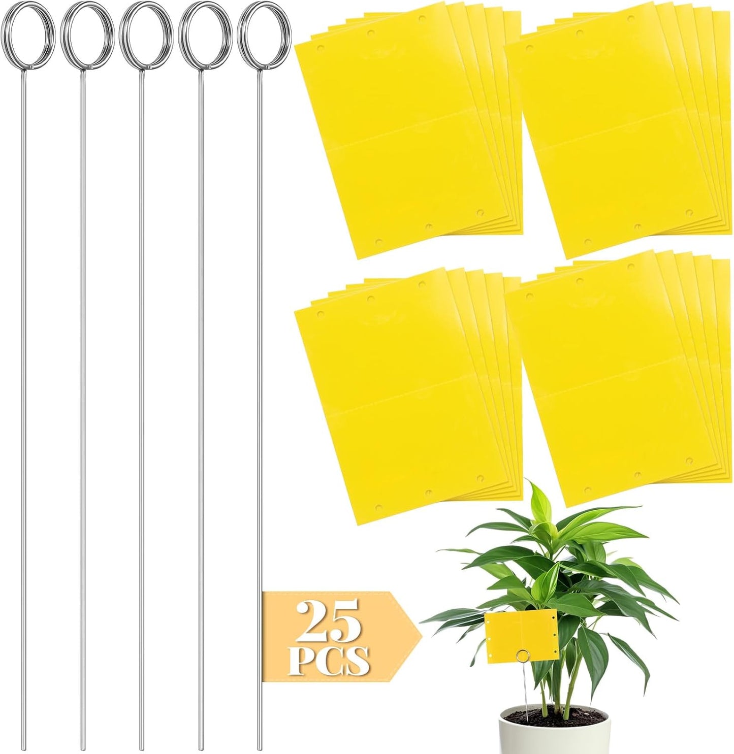 50 Pcs 12 Inch Dual-Sided Yellow Fruit Fly Traps Kit Includes 25 Stick