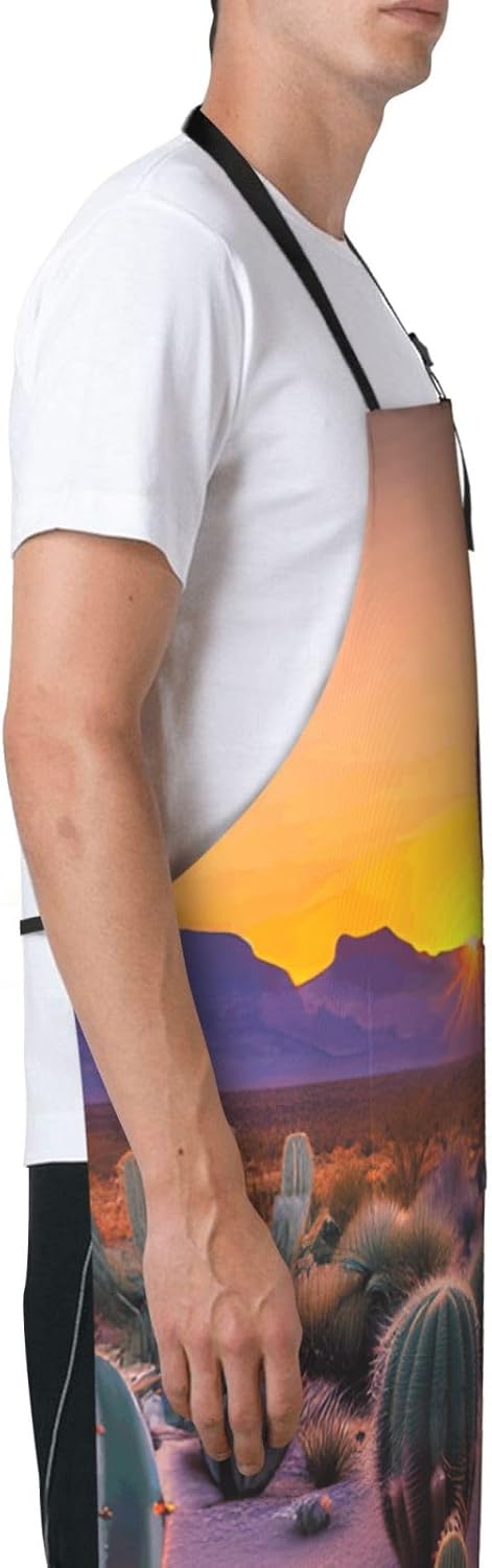 YANYU Cactus Desert Sunsets Print 28x33 In Kitchen Apron Stylish Chef Apron with Pockets for Cooking Baking Painting