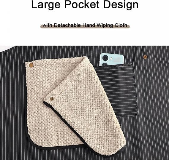 Emesak Water Resistant Cross Back Apron with Detachable Towel & Large Pockets, Unisex Lightweight for Cooking, Grilling, Gardening, Crafts
