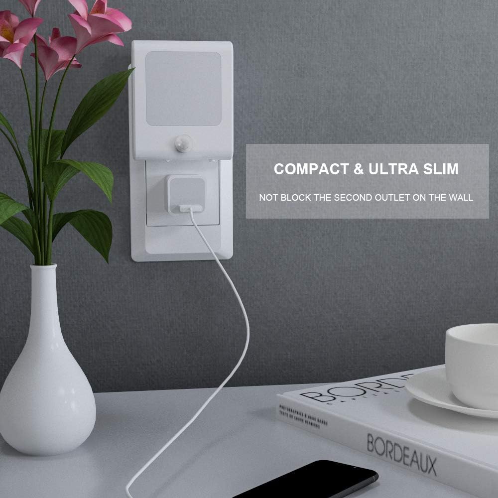 MAZ-TEK Plug in Motion Sensor Lights with Adjustable Brightness,Warm W