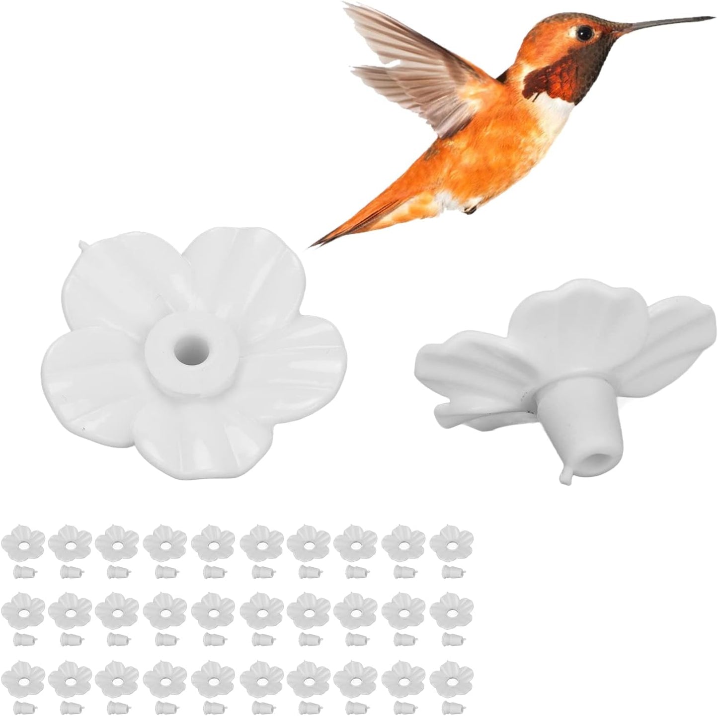30Pcs Hummingbird Feeders Replacement Flowers, 1.2 in Decorative Innovative Hummingbird Feeders Flowers, Bird Feeding Ports Replacement Parts for Outdoor Hanging Feeders (White)