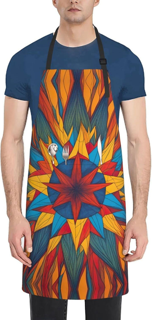 Colorful Star print Waterproof chef's apron with pocket apron for kitchen cooking baking barbecue and gardening