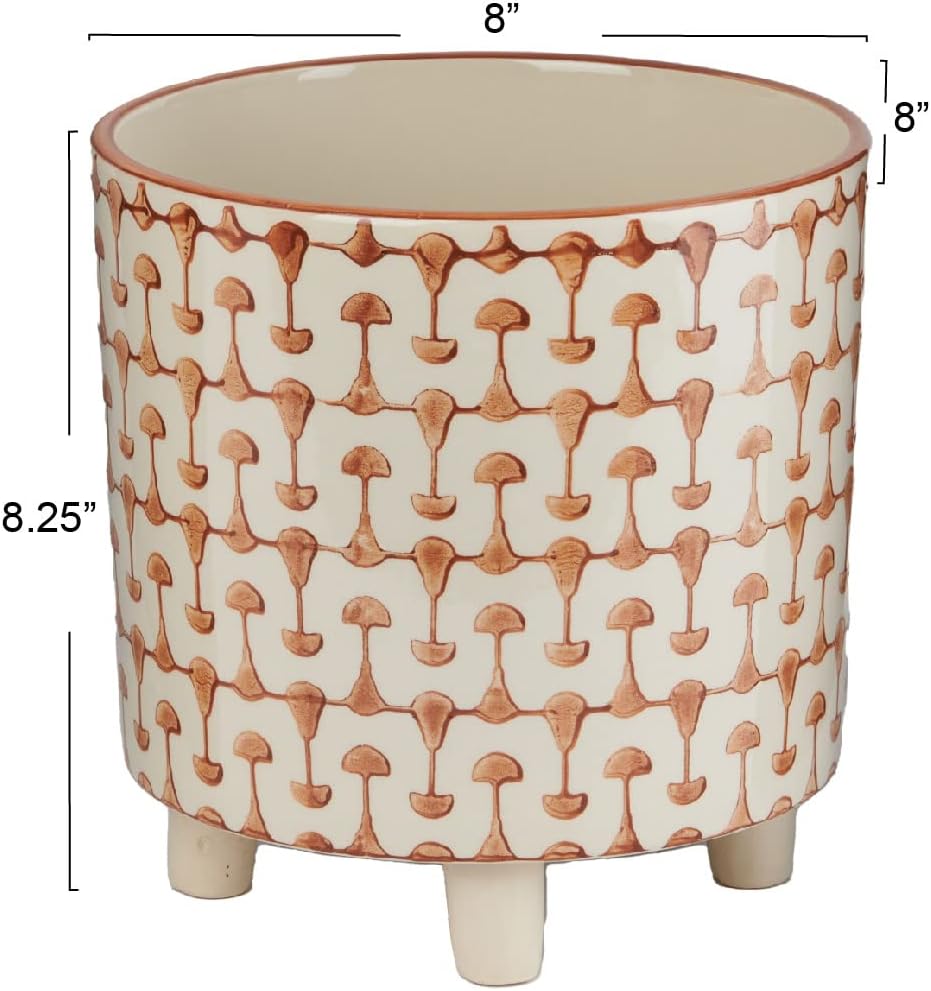 Creative Co-Op Footed Stoneware Planter with Abstract Print, Rust and 