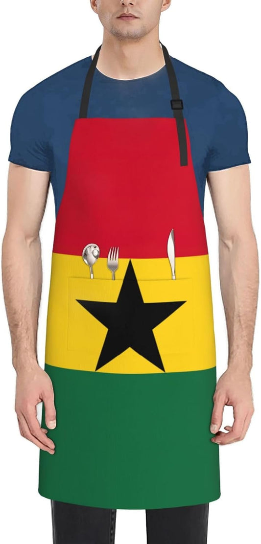 Flag of Ghana print Waterproof chef's apron with pocket apron for kitchen cooking baking barbecue and gardening