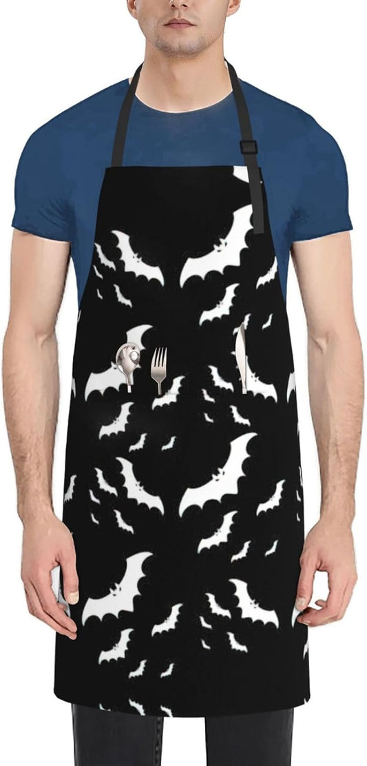Halloween Flying Bats Print 28x33 In Adult Kitchen Apron with Pockets 