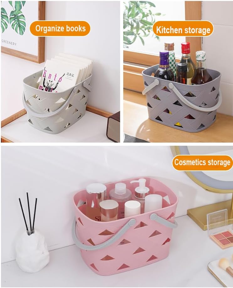 Portable Shower Caddy 2 Pack, Tote Plastic Storage Basket with Handle Shelf Organizers Bin for Bathroom, College Dorm, Kitchen, Garden, Camping, Cleaning Supplies (White 2 pcs)
