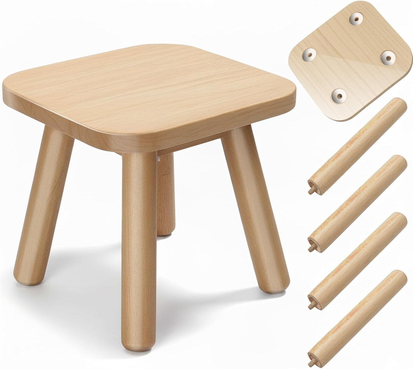 Wooden Step stools, Plant stools, Small Wooden stools with Four Detachable and Assembled Legs,offering Good Balance. (Wood Tone)