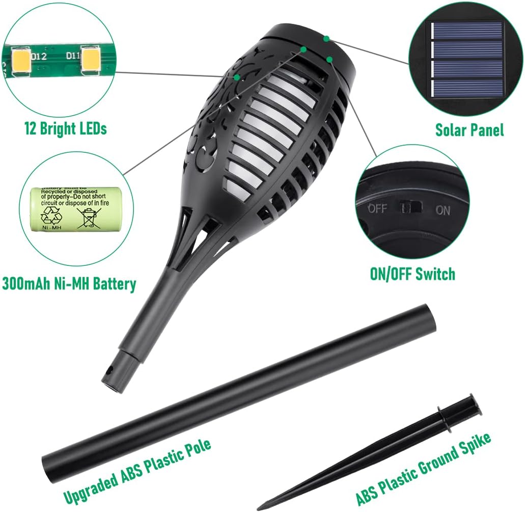 IkeeRuic Solar Lights Outdoor, Solar Torch Light with Flickering Flame