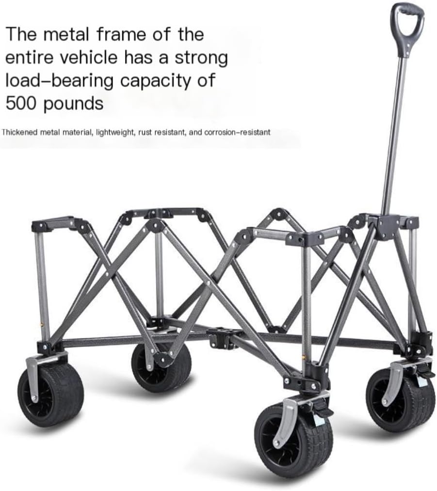 Portable Camping Cart,Outdoor Beach Camping Folding Trolley Cart for Barbecue and Fishing Black