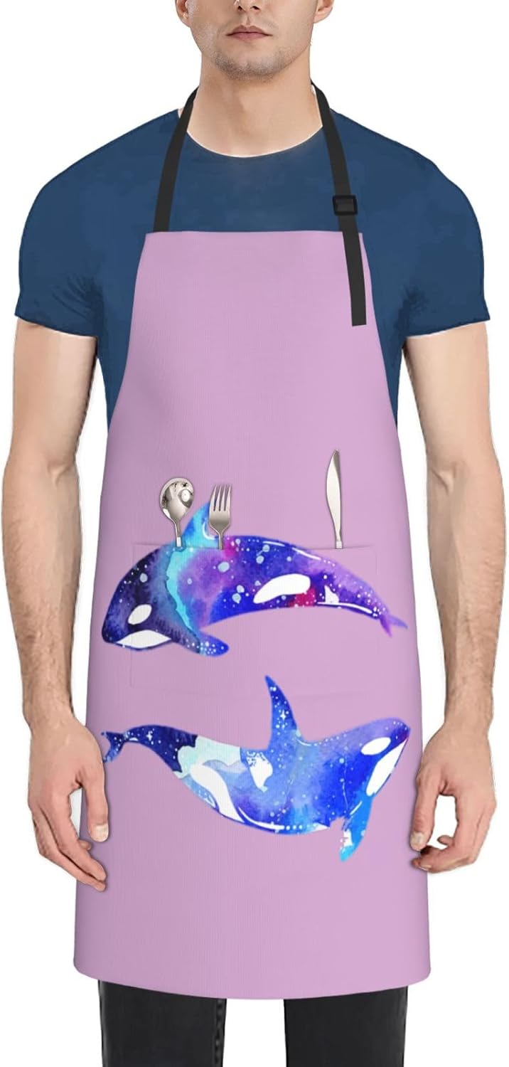 Orca Killer Whale Print 28x33 In Adult Kitchen Apron with Pockets Versatile Chef Smock for Cooking Baking