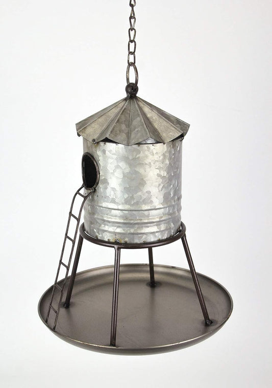 Galvanized Metal Hanging Birdhouse Distressed Silo Rustic Water Tower 