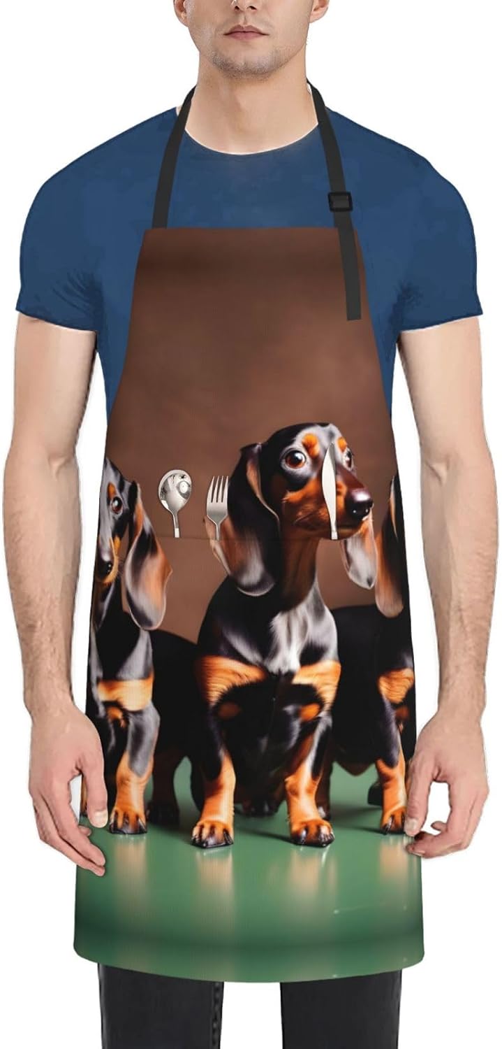 Dachshund Weiner dog Print Laundry apron 28x33 In Waterproof Kitchen Apron with Pockets for Cooking Baking