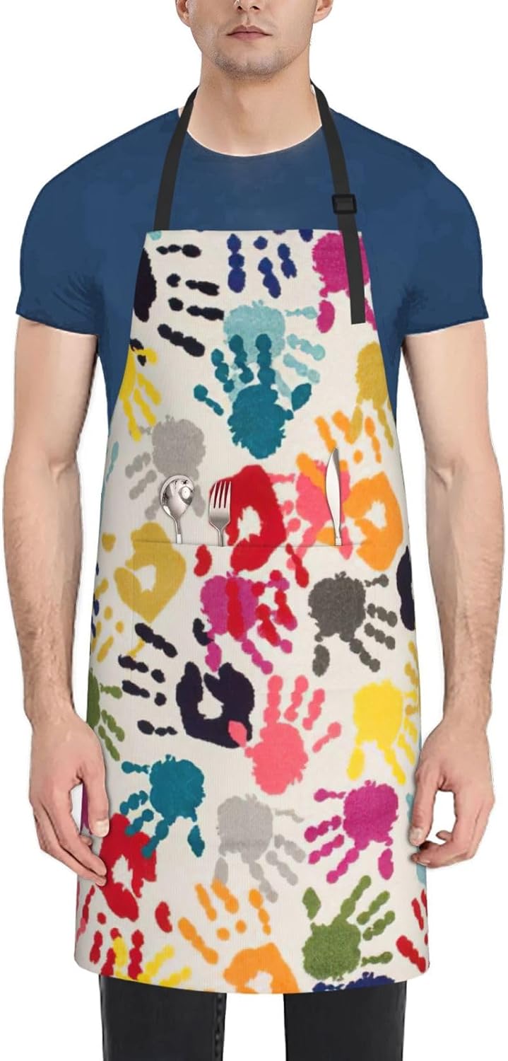 Hand Print print Waterproof apron with pocket adjustable cooking apron
