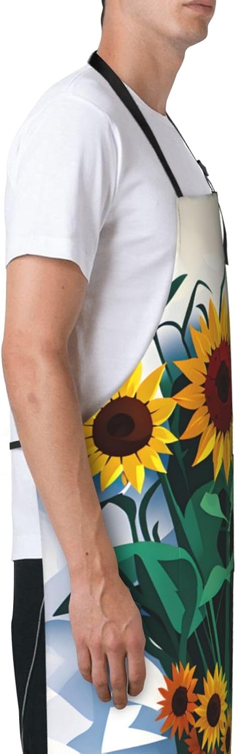 Sunflower bee print Waterproof chef's apron with pocket apron for kitc