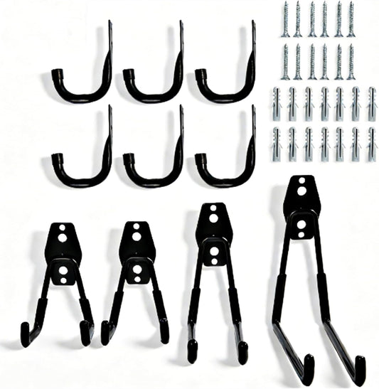Heavy Duty Garage Hooks,10 Pack Garage Wall Mount Hooks, for Hanging Ladders, Bikes, Garden Tools, Hose, Utility Steel J Hooks with Anti-Slip Coating (Black)