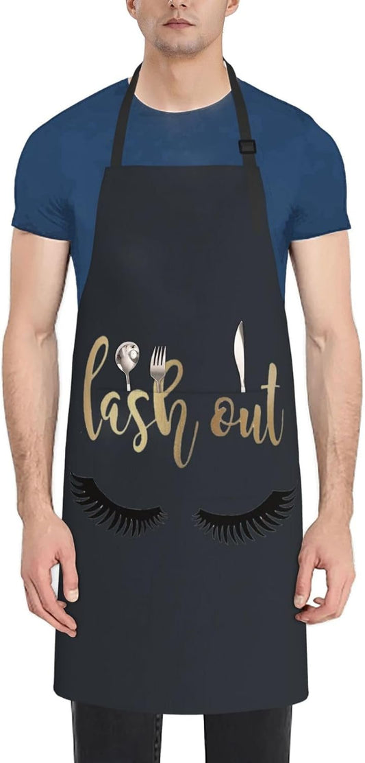 Eyelash print Waterproof apron with pocket adjustable cooking apron for adult kitchen bibs to bake