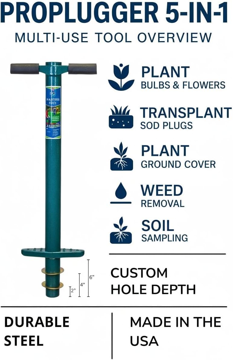 ProPlugger 5-in-1 Planting Tool - Sod Plugger, Bulb and Flower Planter