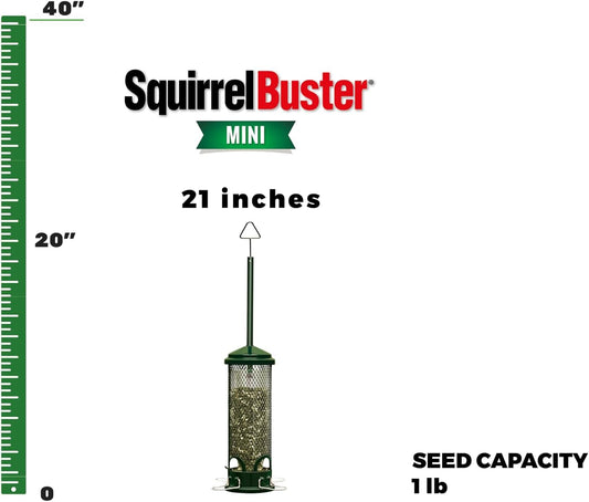 Squirrel Buster Mini Squirrel-Proof Bird Feeder for Wild Birds – 4 Metal Perches, 1 lb Seed Capacity, Chew-Proof Design, Lifetime Care, Garden Green