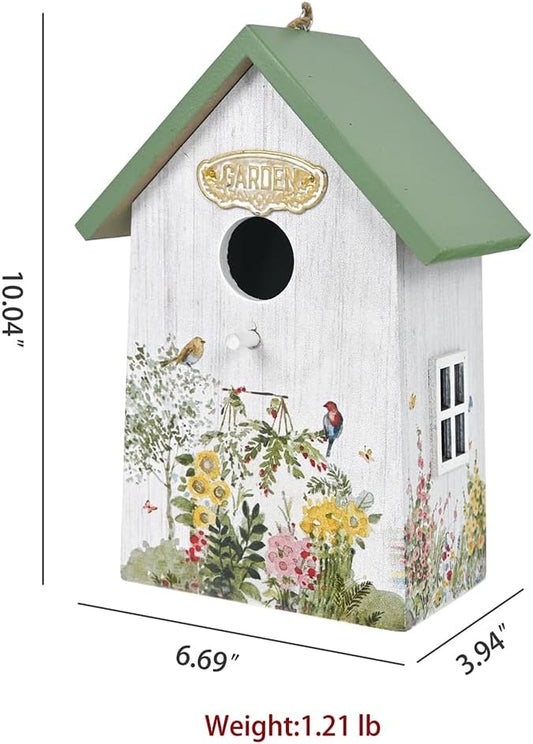 Wooden Humming Bird Houses for Outside Hanging Birdhouses for Outdoors Unique Bird Nest for Hummingbird, Bluebird, Wren, Chickadee, Sparrow, Decorative Garden Bird House for Bird Lover