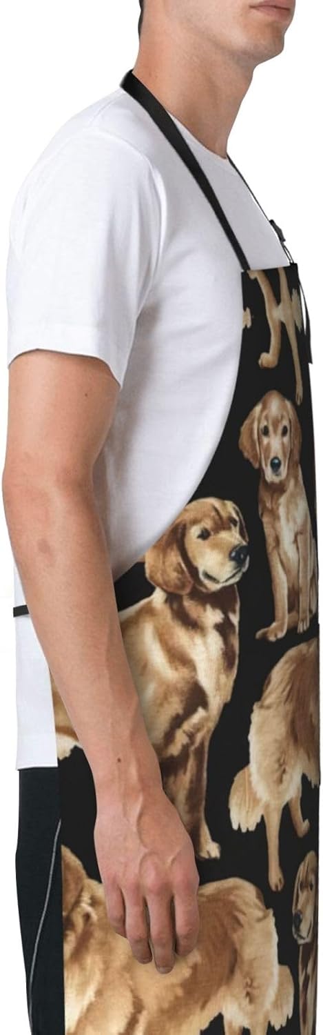 Golden Retrievers print Waterproof apron with pocket adjustable cookin