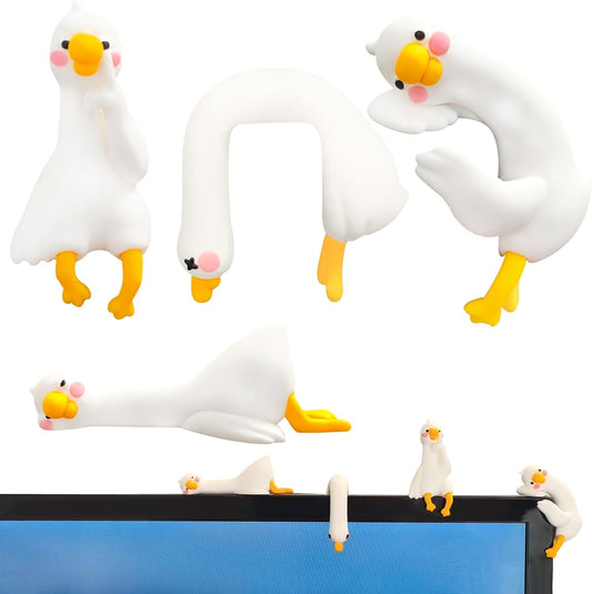4 PCS Resin Goose Figurine Computer Monitor Decor,Cute Mini Goose Stat