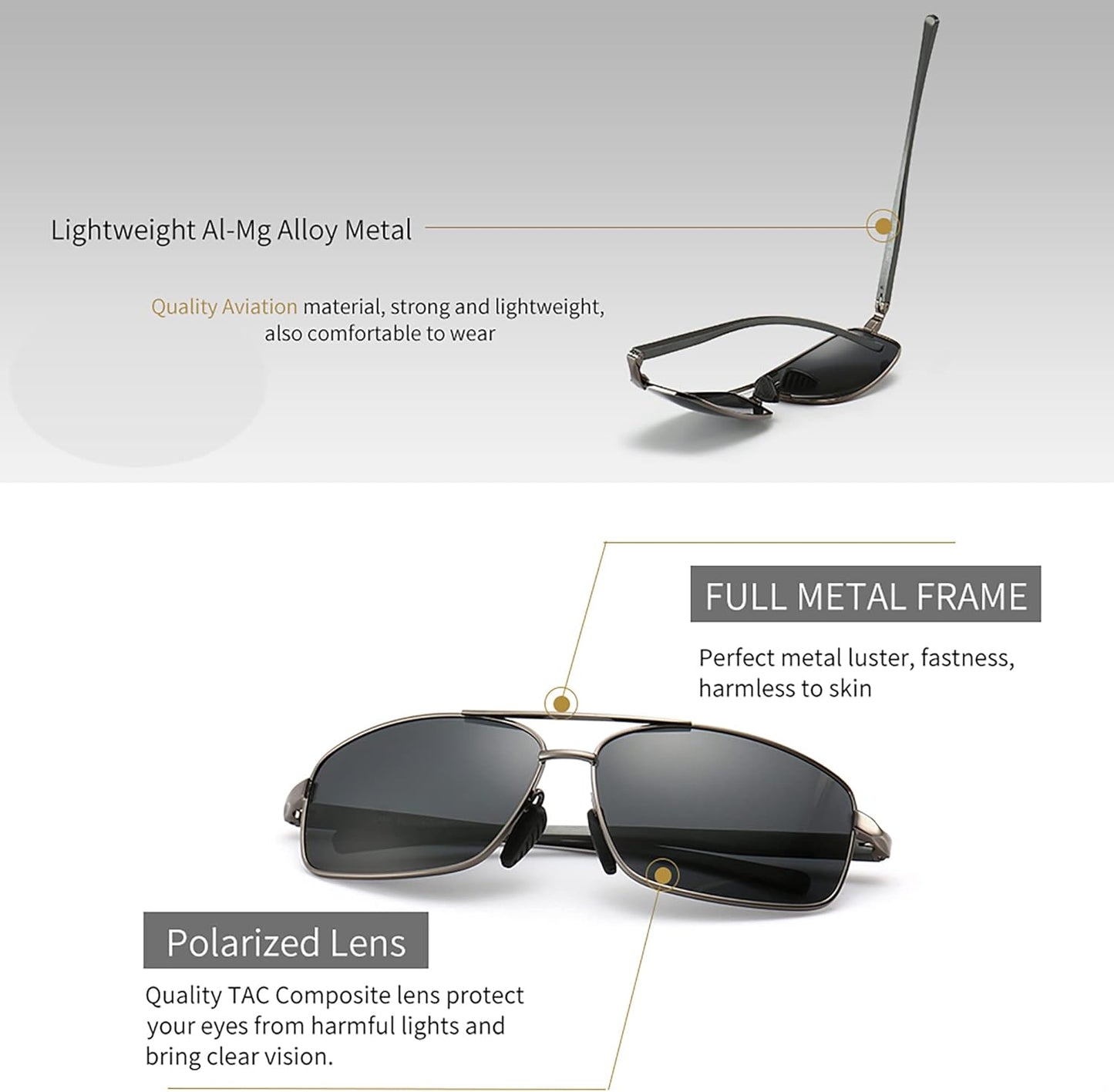 SUNGAIT Ultra Lightweight Rectangular Polarized Sunglasses Men UV400 P