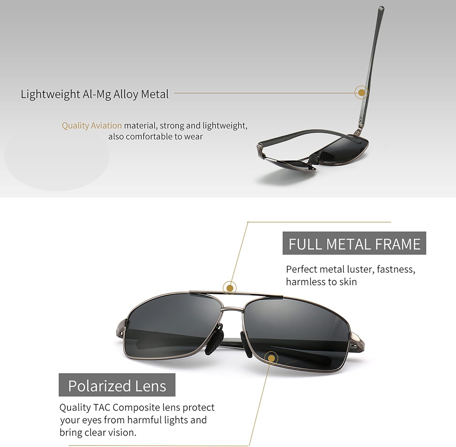 SUNGAIT Ultra Lightweight Rectangular Polarized Sunglasses Men UV400 P