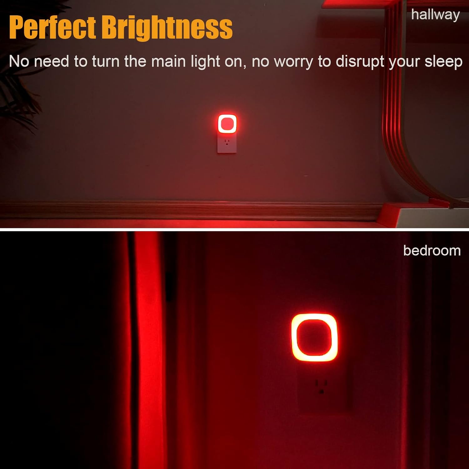 2 Pack Plug in Red Sleep Night Light, Auto Dusk to Dawn, Soft Glow, Di