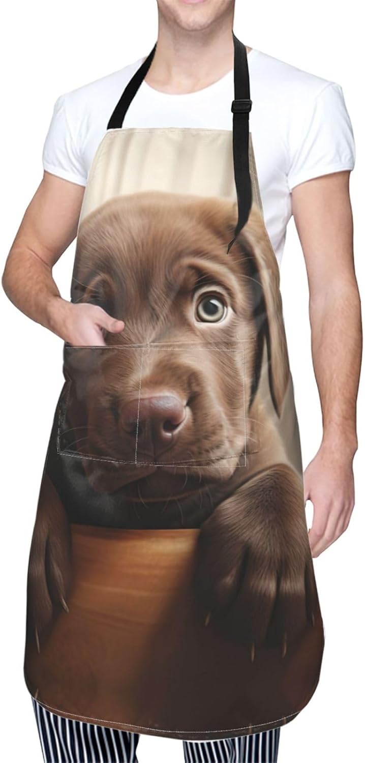 cute Labrador Dog 1 print Waterproof chef's apron with pocket apron for kitchen cooking baking barbecue and gardening