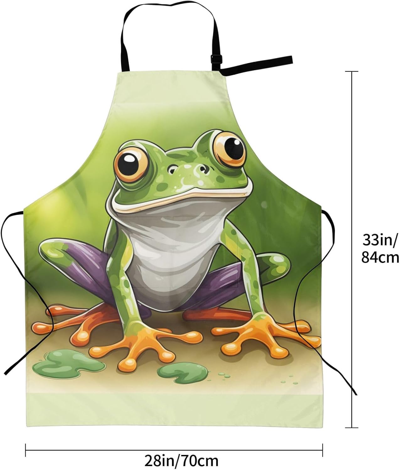 Cartoon frog print Waterproof chef's apron with pocket apron for kitchen cooking baking barbecue and gardening