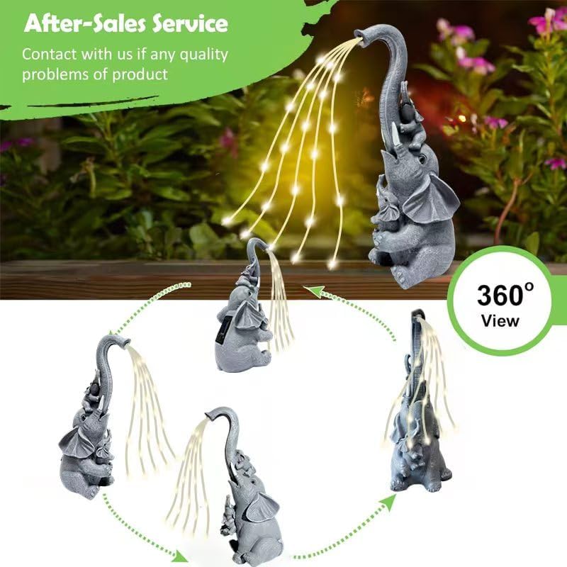Outdoor Garden Solar Lights Statues - Watering Elephant, Garden Decor Elephant Statue with LED Light, Lawn Decor for Patio, Balcony, Garden, Yard, Lawn, Chrismtas Birthday Gift for Mom Grandma