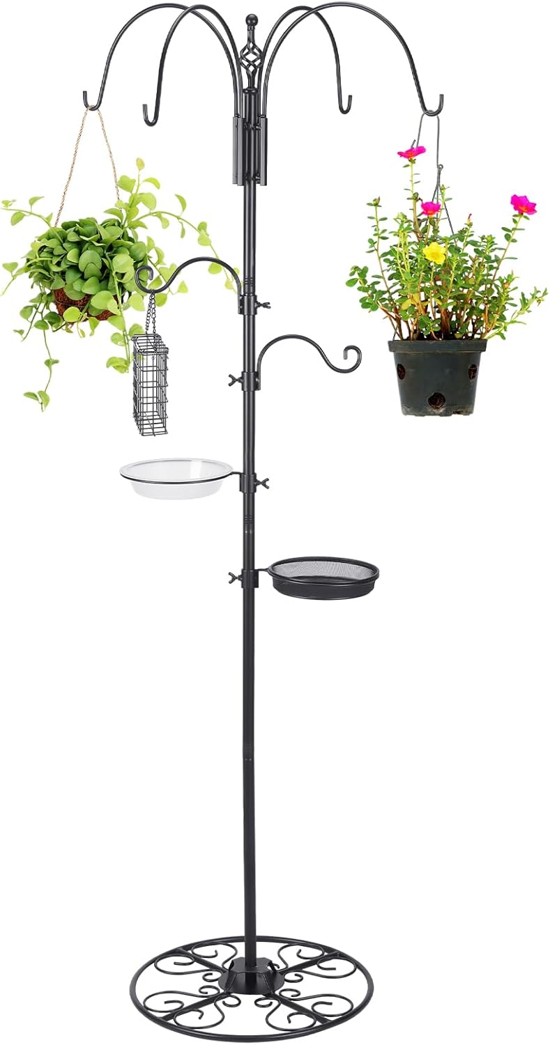 Adjustable Shepherd Hook Stand, 34"- 55" Black Iron Shepherd Hook with