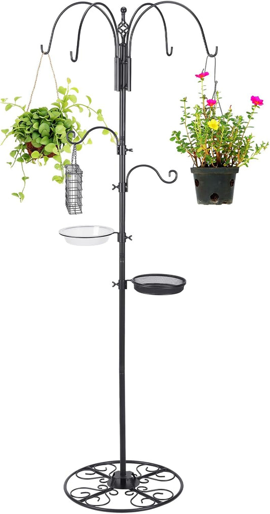 Adjustable Shepherd Hook Stand, 34"- 55" Black Iron Shepherd Hook with