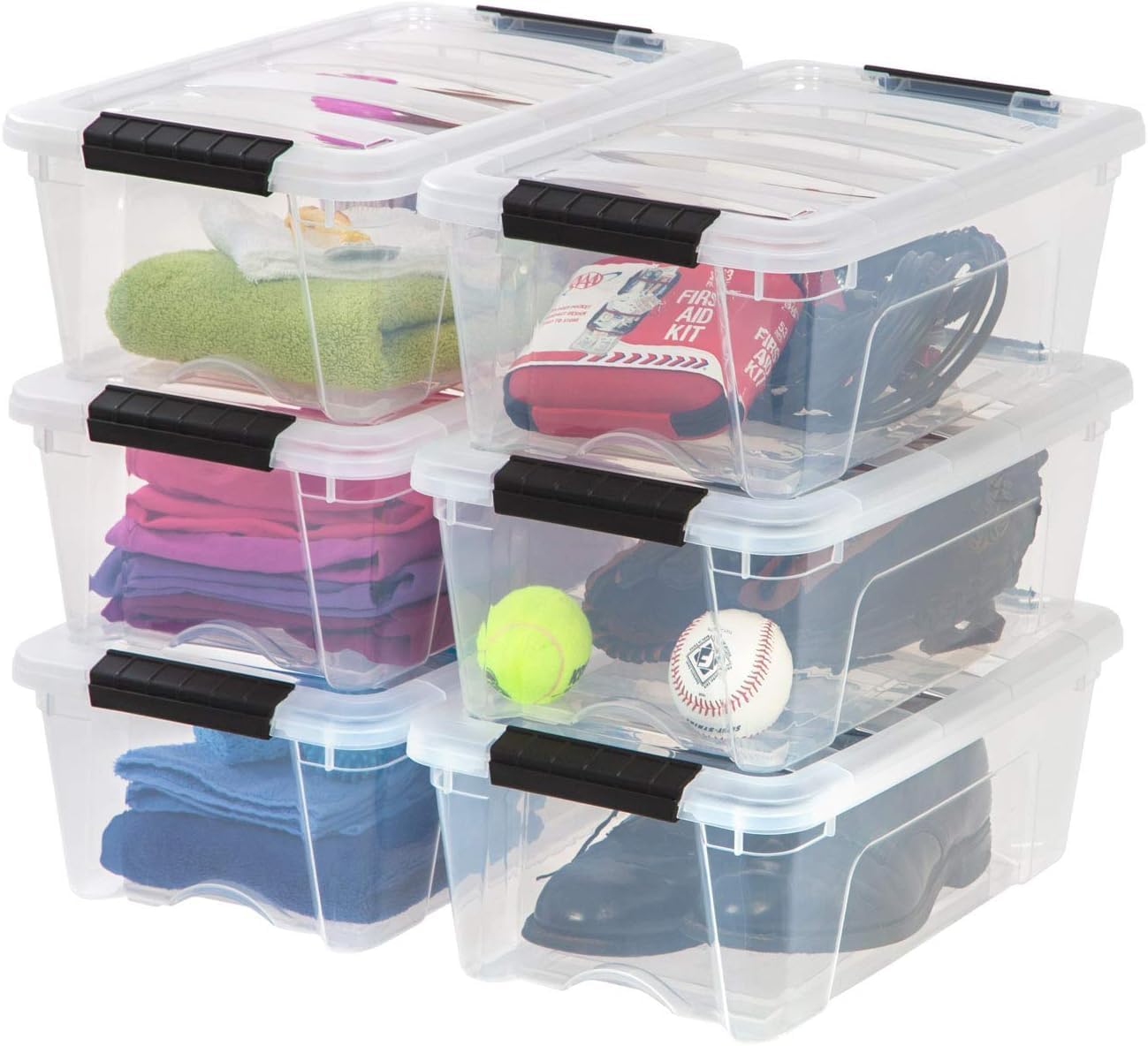 IRIS USA 13 QT Plastic Storage Box with Lid and Latches - 6 Pack - BPA