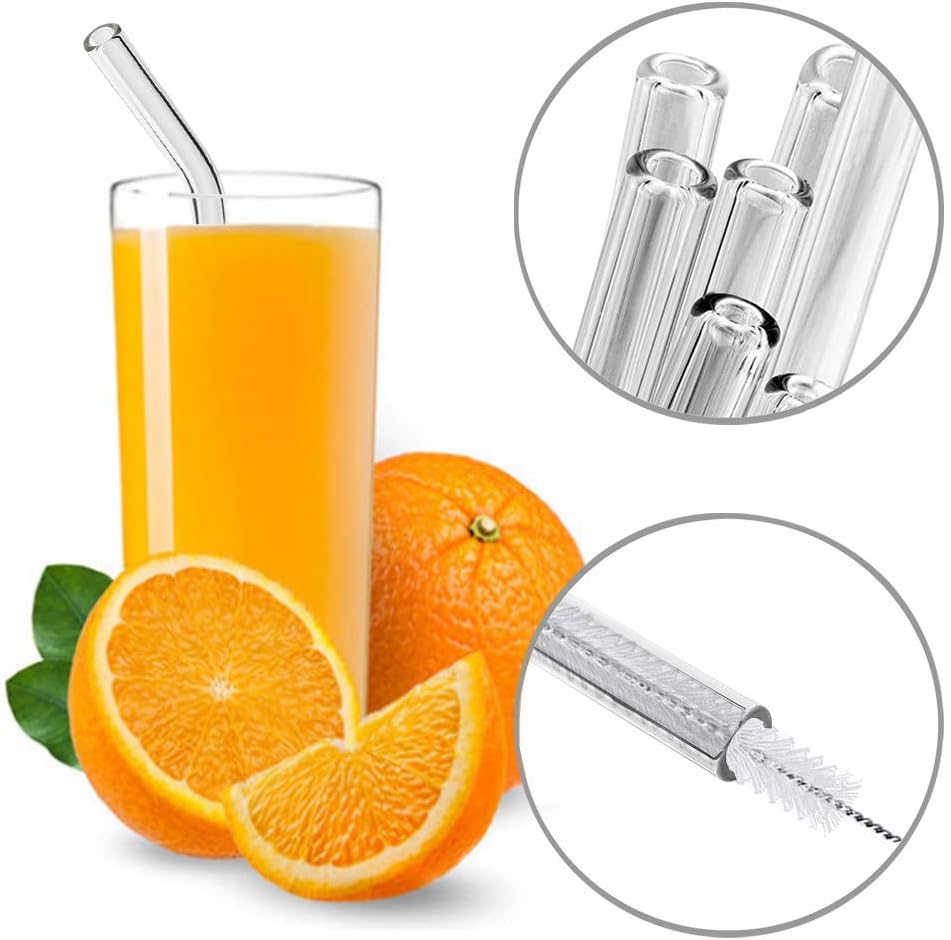 16 Pack Reusable Glass Straws,Set of 6 Straight and 6 Bent with 4 Cleaning Brush,Perfect for Smoothies,Tea, Juice, Milkshakes(8.5''x10 MM)
