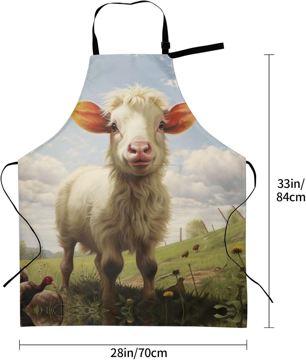 Farm animal print Waterproof apron with pocket adjustable cooking apron for adult kitchen bibs to bake