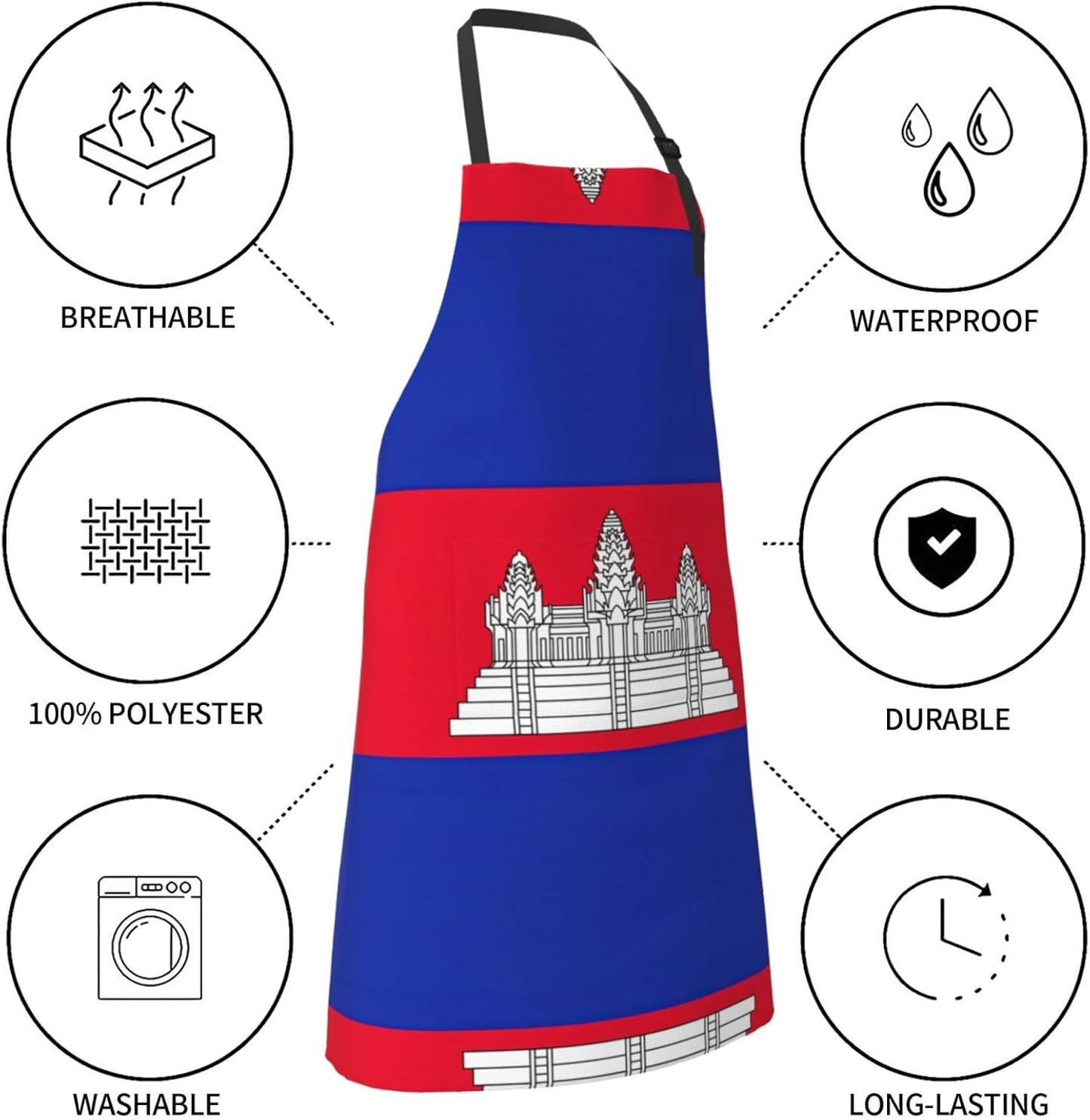Cambodia Flag print Waterproof chef's apron with pocket apron for kitchen cooking baking barbecue and gardening