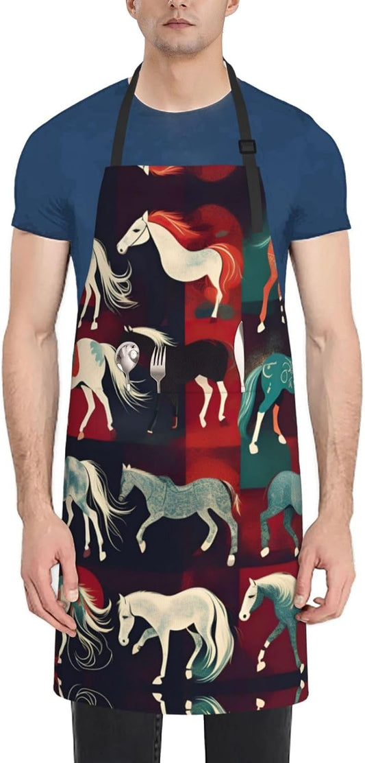 Various Kinds of Horses print Waterproof chef's apron with pocket apron for kitchen cooking baking barbecue and gardening